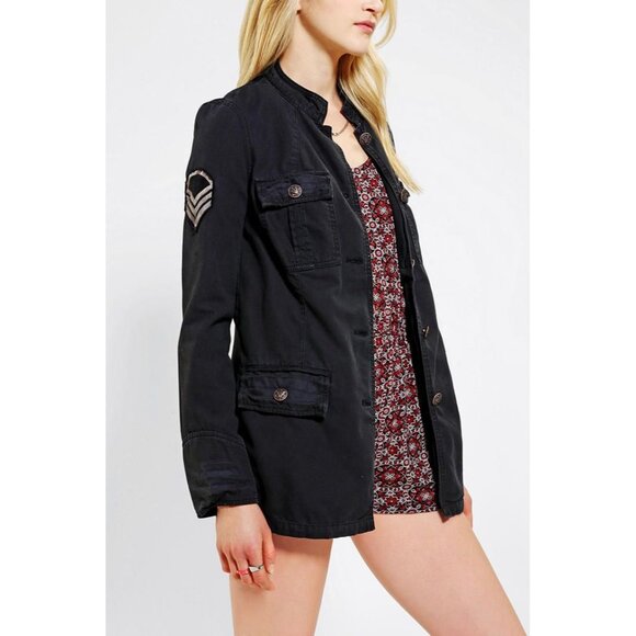 Urban Outfitters Washed Black Patched & Pockets Button Front Military Jacket - Picture 1 of 13